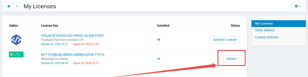 Open add-on settings