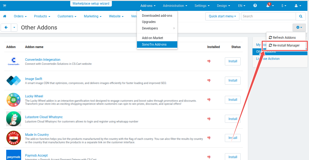 Update Addon Manager