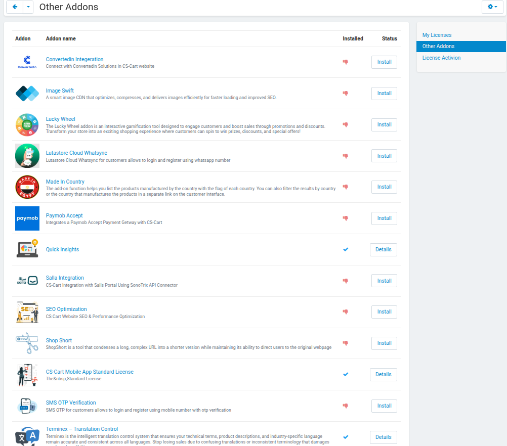 Other add-ons listing
