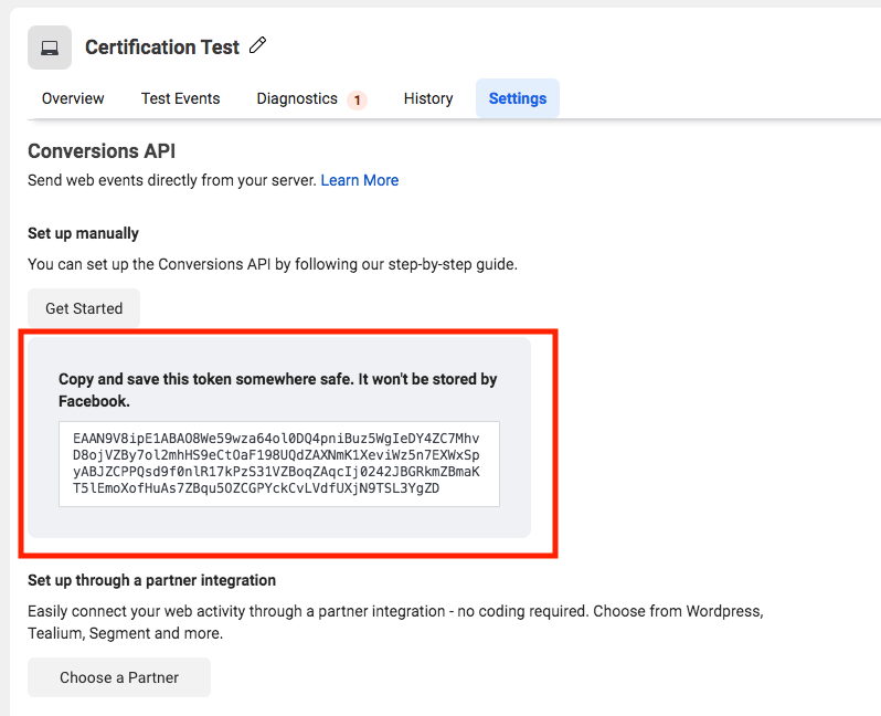 Optional: select events when using the Get Started Conversions API wizard