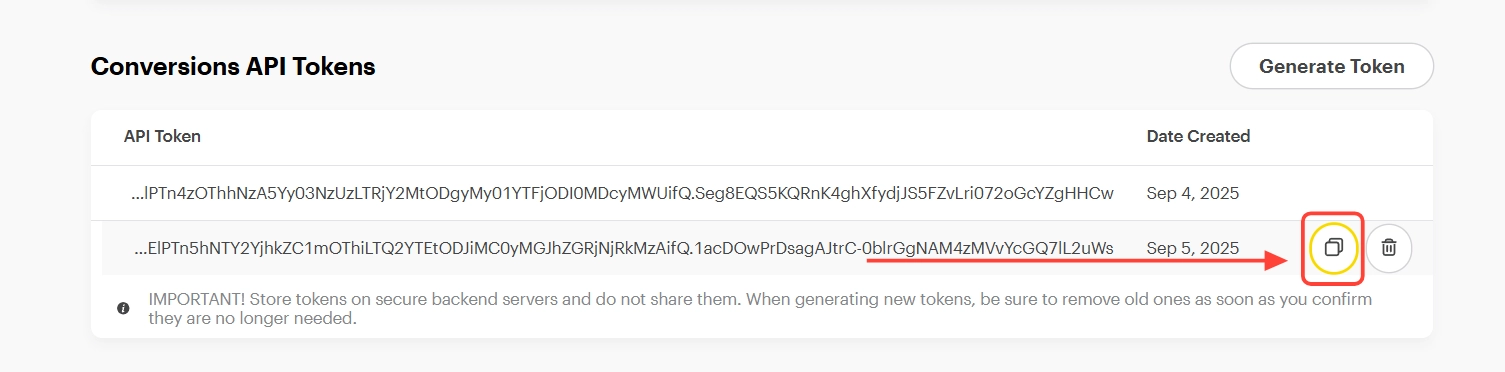 Copy the CAPI token